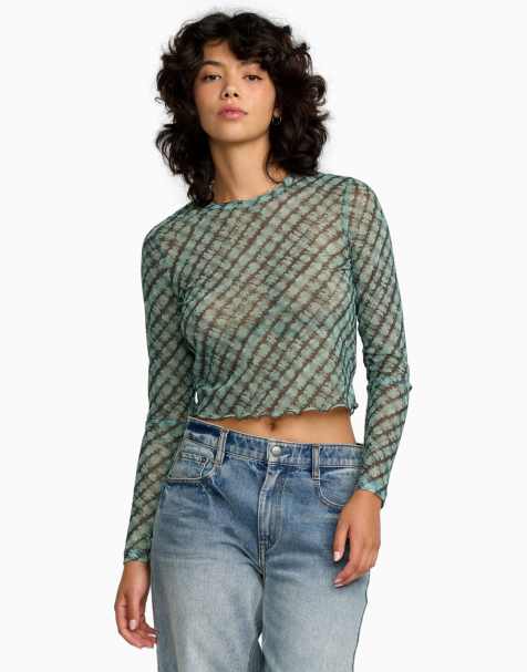 RVCA River long sleeve crop top in sea green - view 1