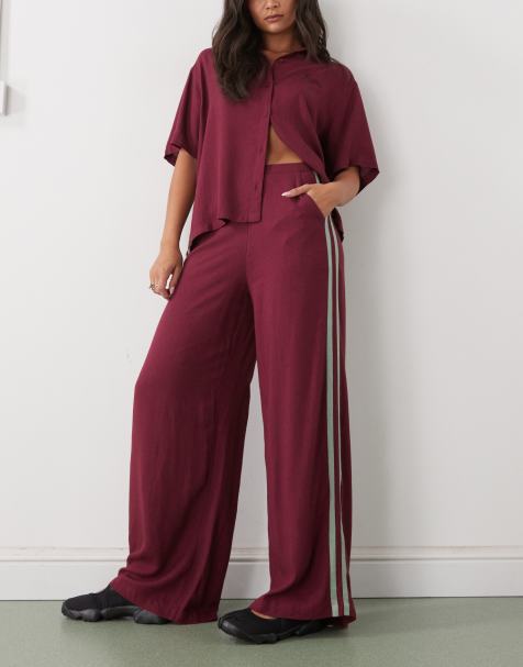 RVCA Syd stripe cotton blend trousers in wine - view 1
