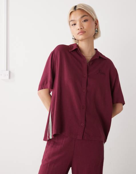 RVCA Syd stripe short sleeve shirt in wine - view 1