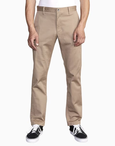 RVCA The weekend stretch straight fit trousers in dark khaki - view 1