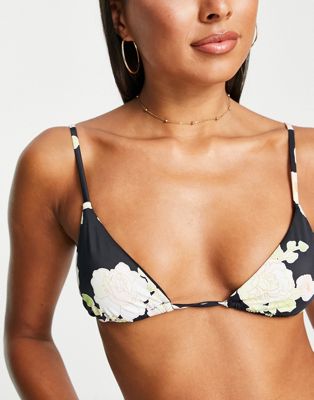 RVCA X Camille Rowe Rose triangle bikini top in floral print