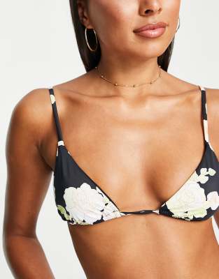 RVCA X Camille Rowe Rose triangle bikini top in floral print