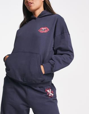 Rvca X Stella Maxwell Hoodie In Navy Blue