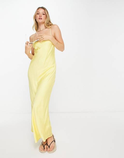 Sun Yellow Maxi Silk Satin Dress,lemon Extra Full Length Slip