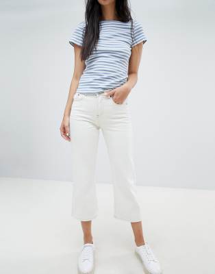 white cropped kick flare jeans