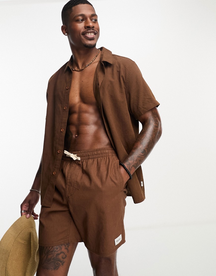 Ryhthm classic linen shorts in chocolate-Brown