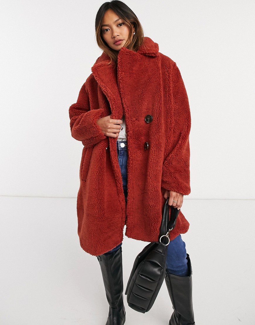 фото Рыжее плюшевое пальто oversized ax paris-оранжевый