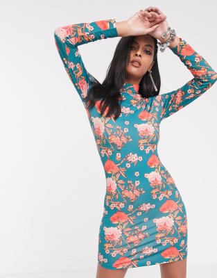 floral bodycon mini dress
