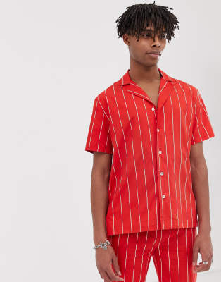 Sacred Hawk Sacred Hawk co-ord revere collar shirt in red stripe