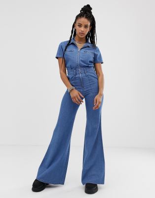 denim jumpsuit flare leg