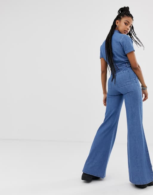 70's style best sale denim jumpsuit