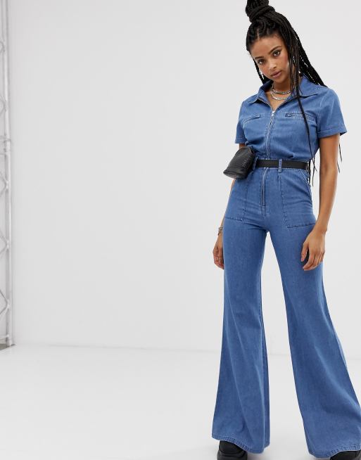 Throwback Denim Flare Jumpsuit - Etiquette Boutique