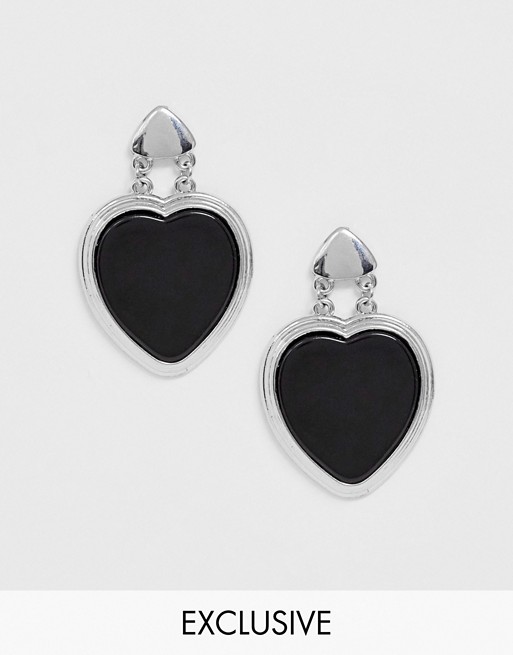 Sacred Hawk exclusive heart earrings in black enamel