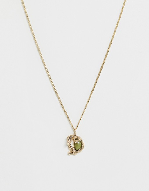 Sacred Hawk gold dragon stone pendant necklace