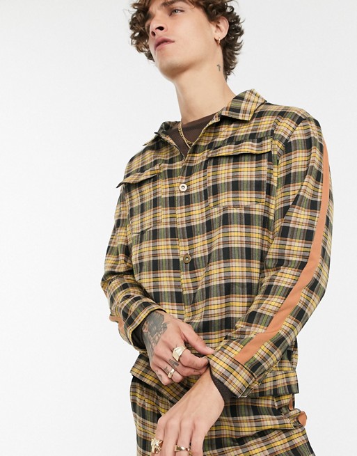 Sacred Hawk jacket in mustard check with side stripe