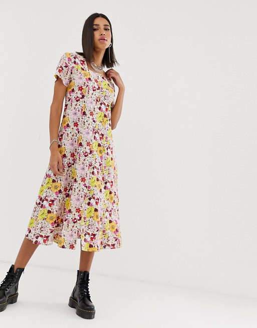 Sacred Hawk midi tea dress withlace up back in floral