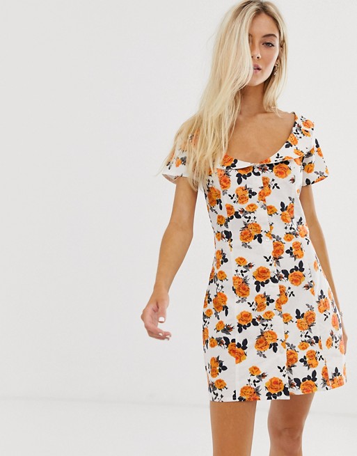 Sacred Hawk mini dress in floral with bardot collar detail