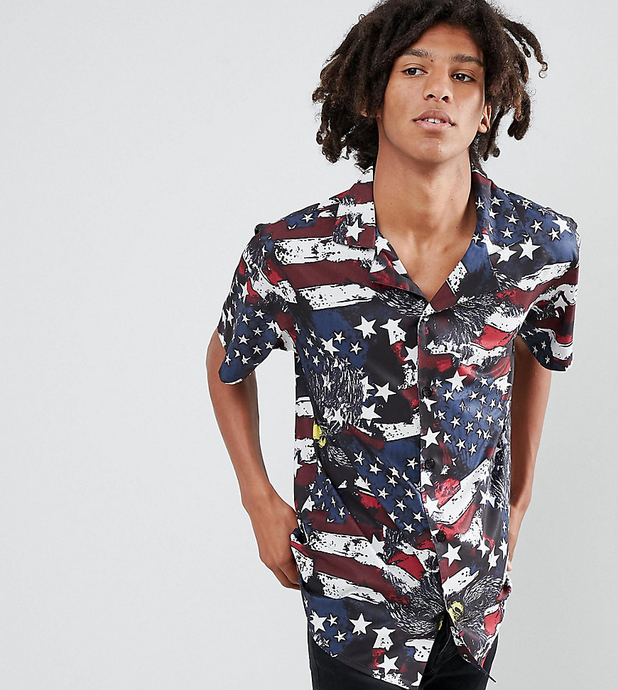 Sacred Hawk - Overhemd met Amerikaanse vlag-Marineblauw