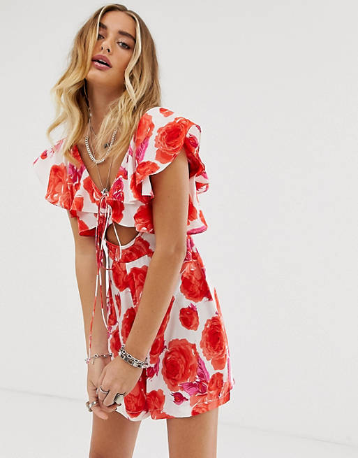 Sacred Hawk romper with ruffle detail in floral
