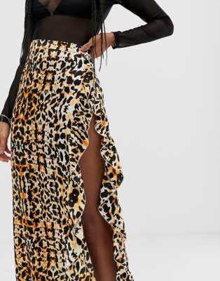 satin leopard maxi skirt