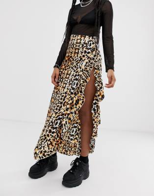 leopard print maxi skirt with split