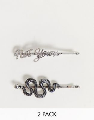 Sacred Hawk - Set van 2 haarspelden met slangenprint en 'not yours'-tekst-Zilver