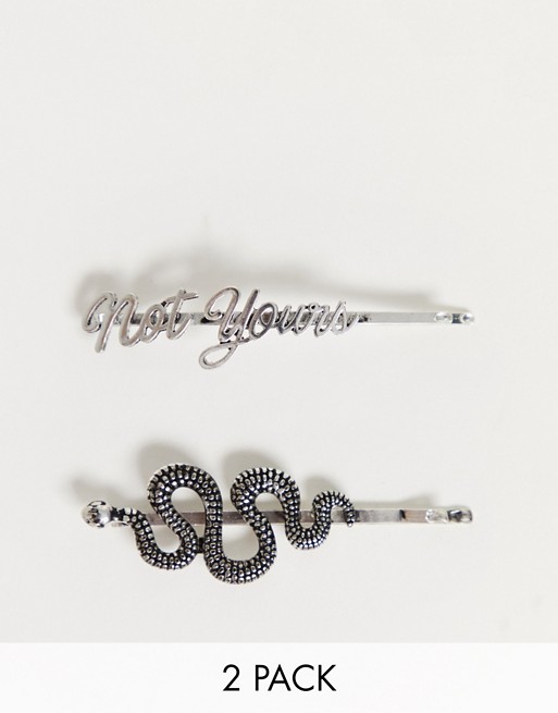 Sacred Hawk silver 'not yours' and snake hair clip 2 pack