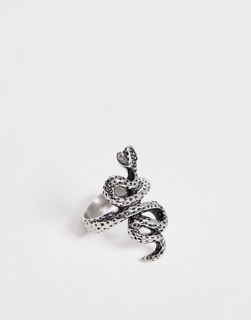 Sacred Hawk snake ring in silver