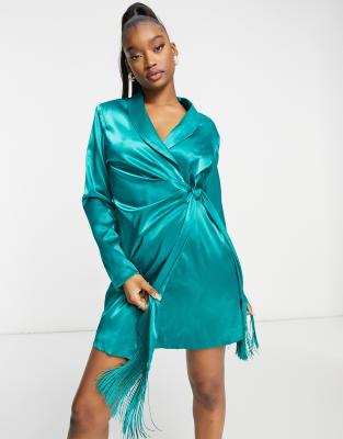 Saint Genies Blazer Dress With Fringe Detail In Emerald Green ModeSens