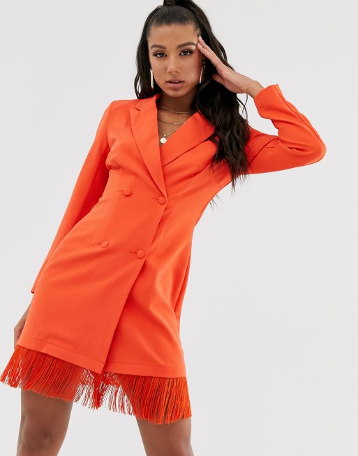 Saint Genies blazer dress with fringe hem detail in orange