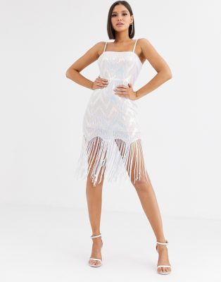 fringe sequin mini dress