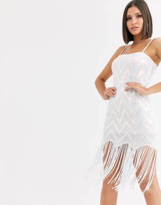 silver iridescent sequin mini dress