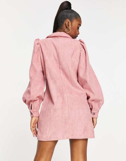 Saint Genies corduroy puff sleeve blazer dress in rose