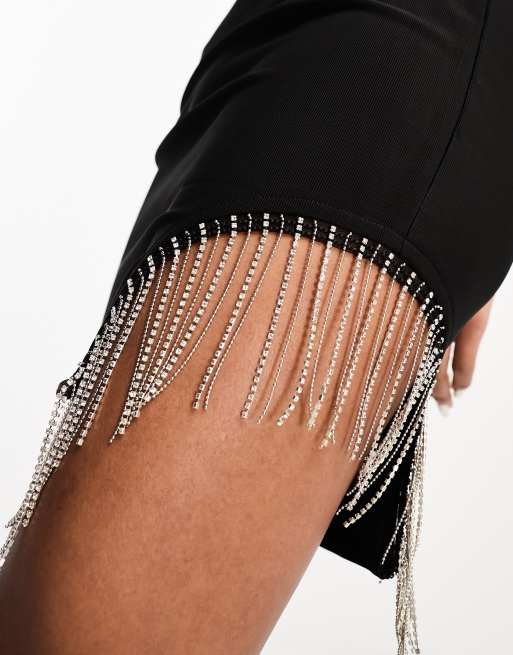 Saint Genies - Crop top met versierde zoom in zwart, deel van co-ord set, 4 van 4