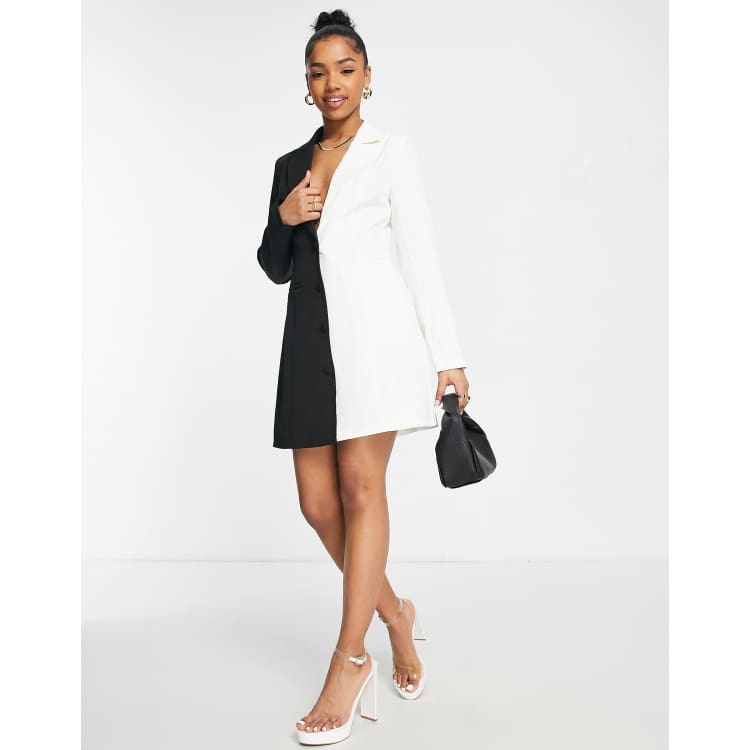 Saint Genies embellished color block blazer dress in black and white
