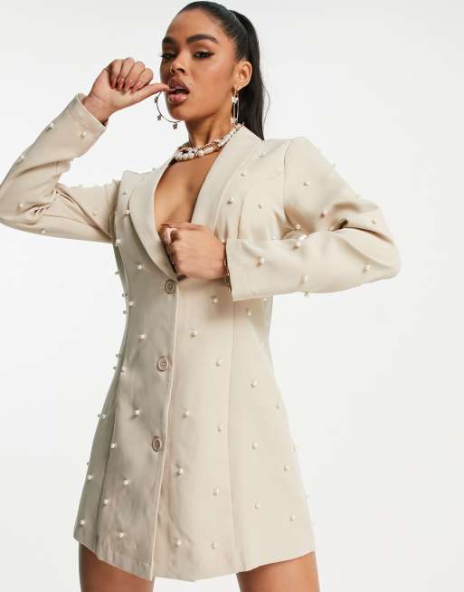 Plus Pearl Embellished Blazer Dress