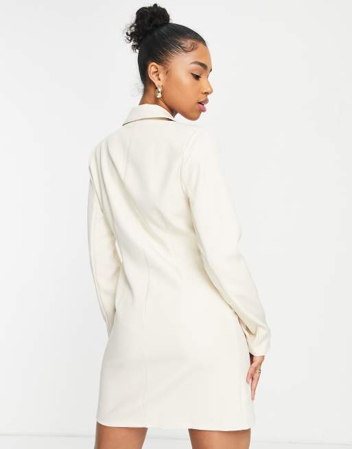 Saint Genies frill pocket detail blazer dress in cream, 2 of 4