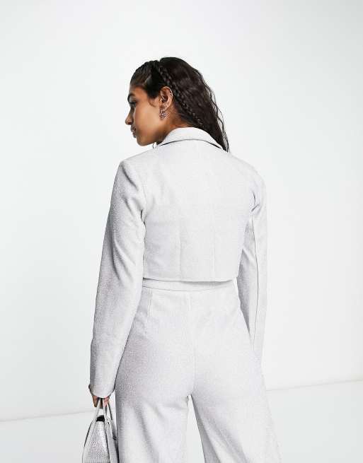 Saint Genies – Glitzernder Blazer mit kurzem Schnitt in Silber, Kombiteil, 2 von 4