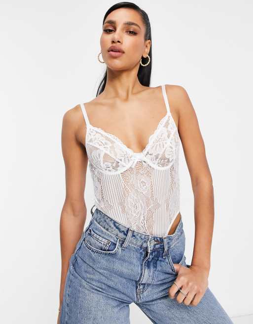 Saint Genies lace cupped bodysuit in white