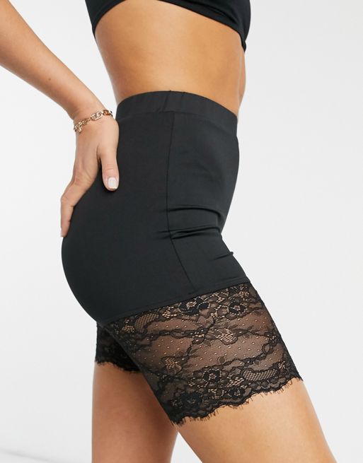 spandex shorts with lace trim