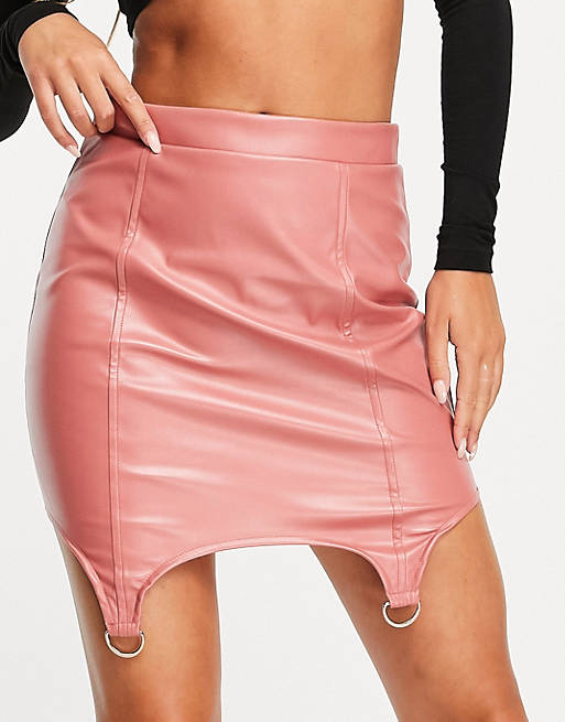 Saint Genies latex curved hem skirt co-ord in pink