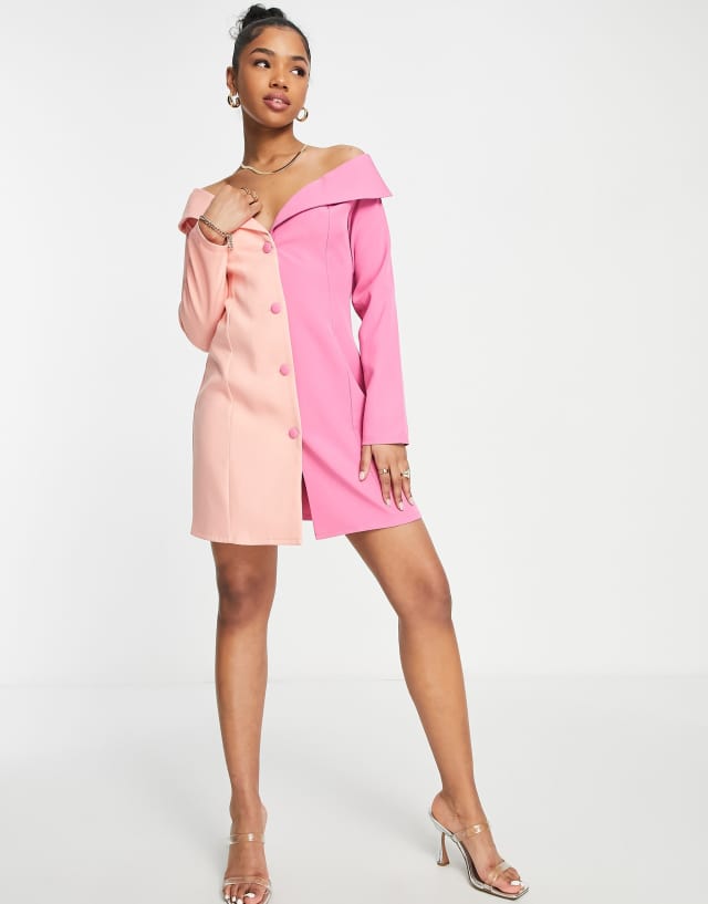 Saint Genies off-shoulder contrast dress in pink