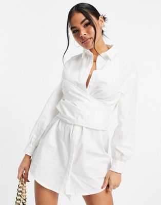 Saint Genies oversized tie waist shirt dress in white