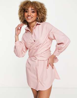 Saint Genies oversized wrap around tie boyfriend shirt dress in pink