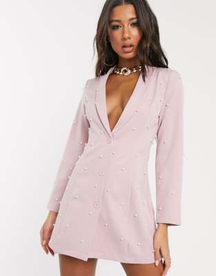 Saint Genies pearl embellished blazer dress in blush-Pink