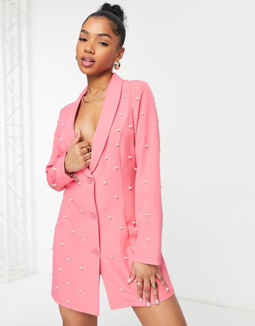 Saint Genies pearl embellished blazer dress in hot pink