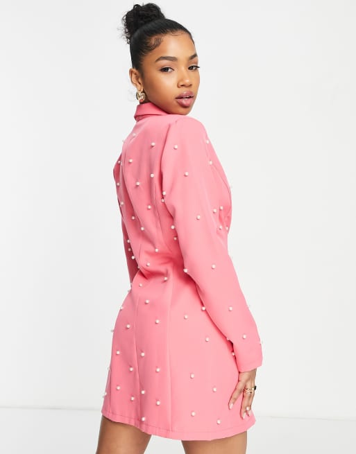 Saint Genies pearl embellished blazer dress in hot pink | ASOS