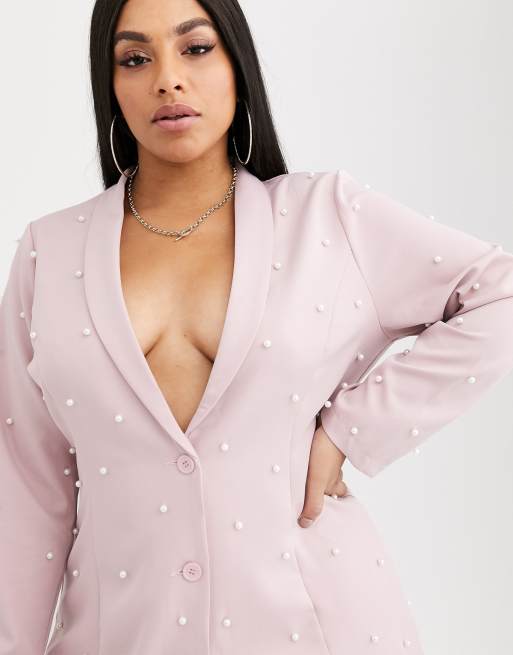 Saint Genies Plus - Blazer rosa con perle, 3 di 4