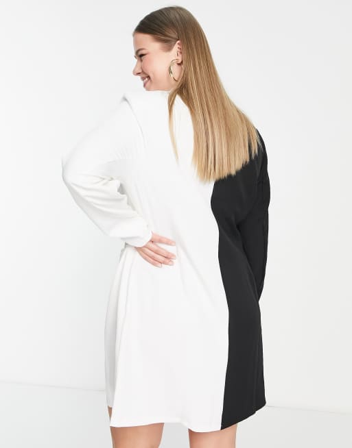 Half black half white blazer dress hotsell