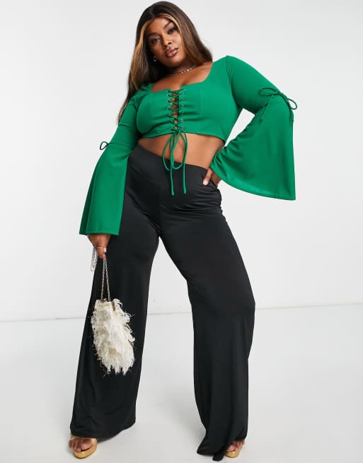 Saint Genies Plus corset flared sleeve top in green | ASOS